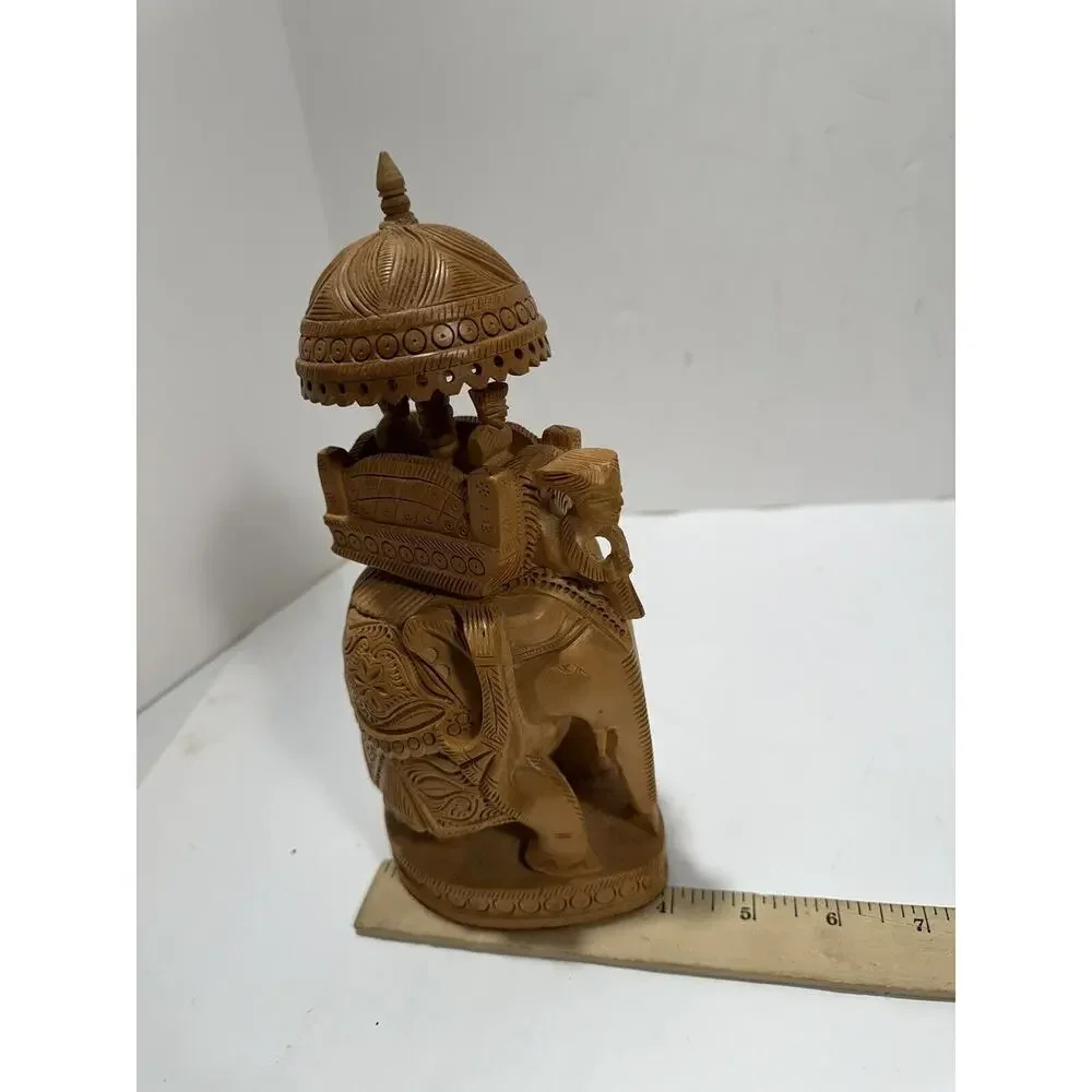 Hand Carved Wood Ambari Elephant India Arts Statue Royal Maharaj‎ Figure 8.5”